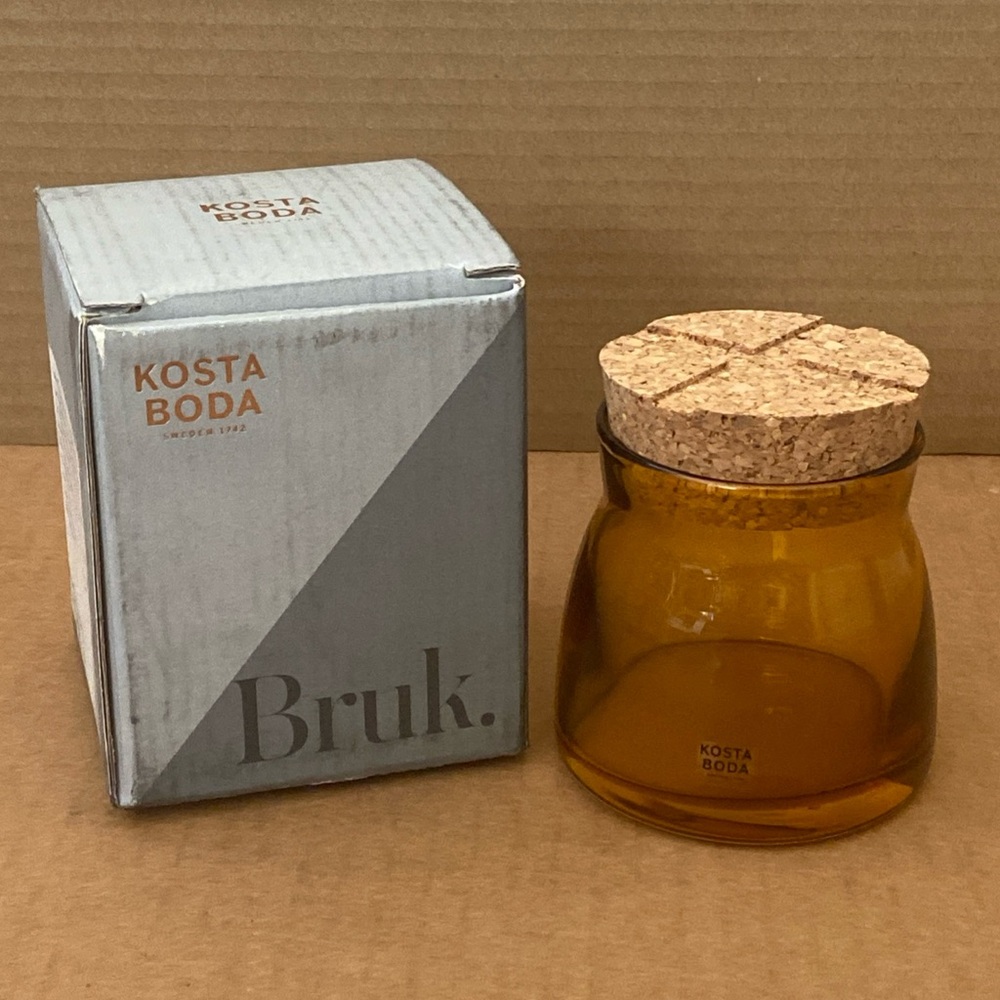 Kosta Boda Bruk Small Jar With Cork Lid- Amber 8 fl oz